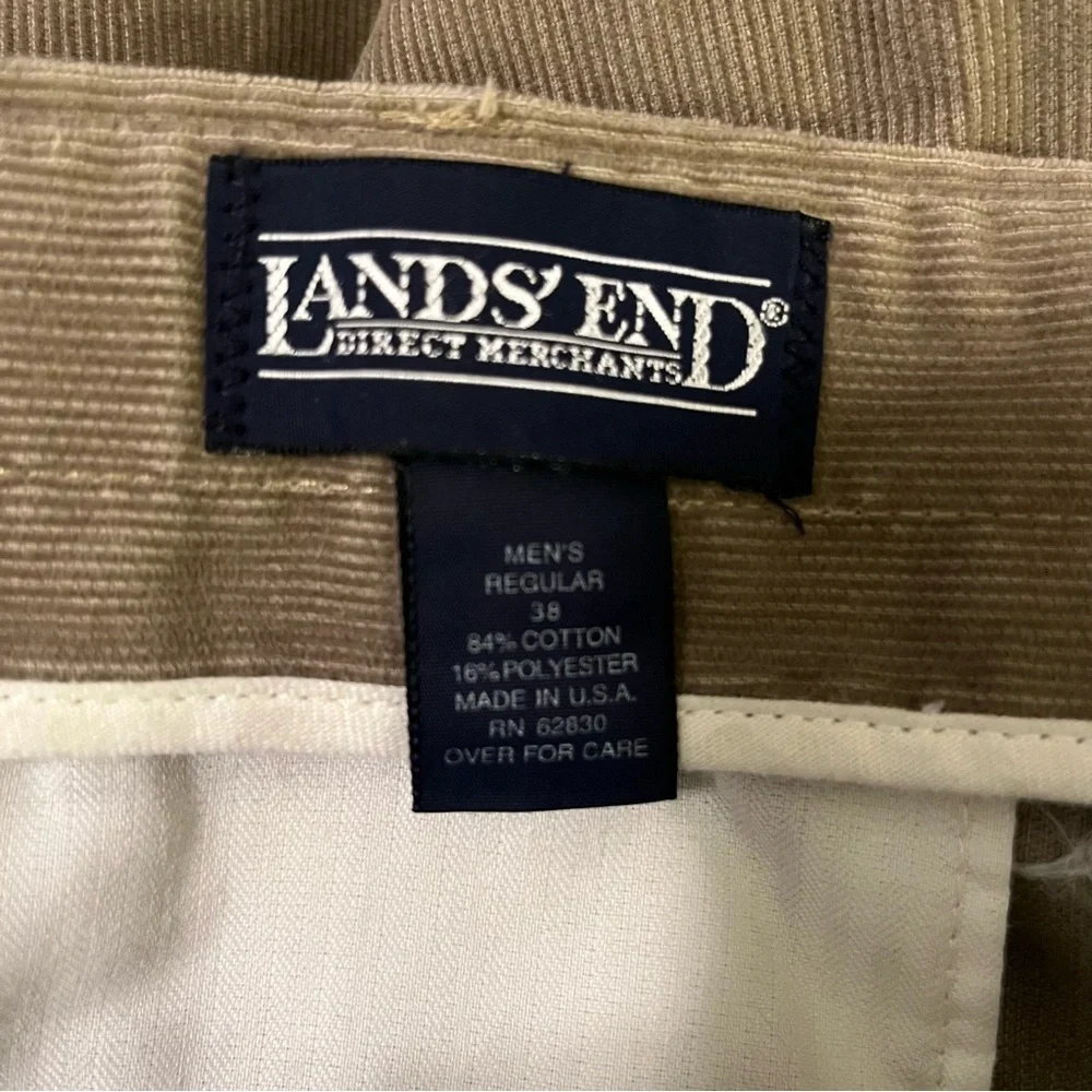 Vintage Lands’ End Corduroy Pants Mens 38 USA Made Pleated Front Brown Trousers